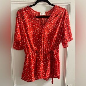 Sienna Sky Red Black Floral Tie Side Top
